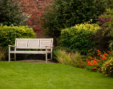 jardin fleuri et pelouse tondue